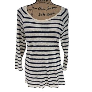 Standard JAMES PERSE 3/4 Sleeve Striped Shirt Top Cotton Cashmere Blue Cream 1/S